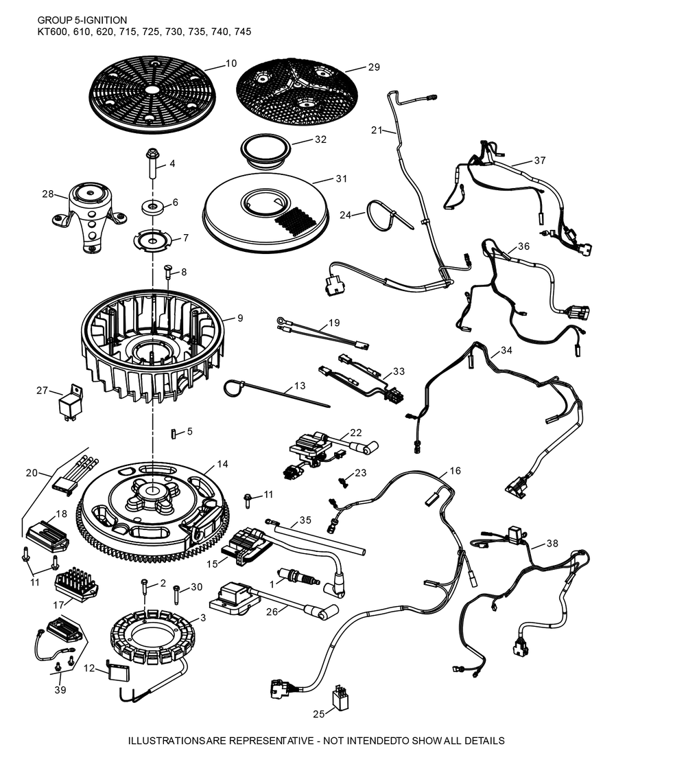 Kt735-3101 Ignition And Charging Diagram and Parts List for KT735-3101  Cub Cadet Lawn Tractor